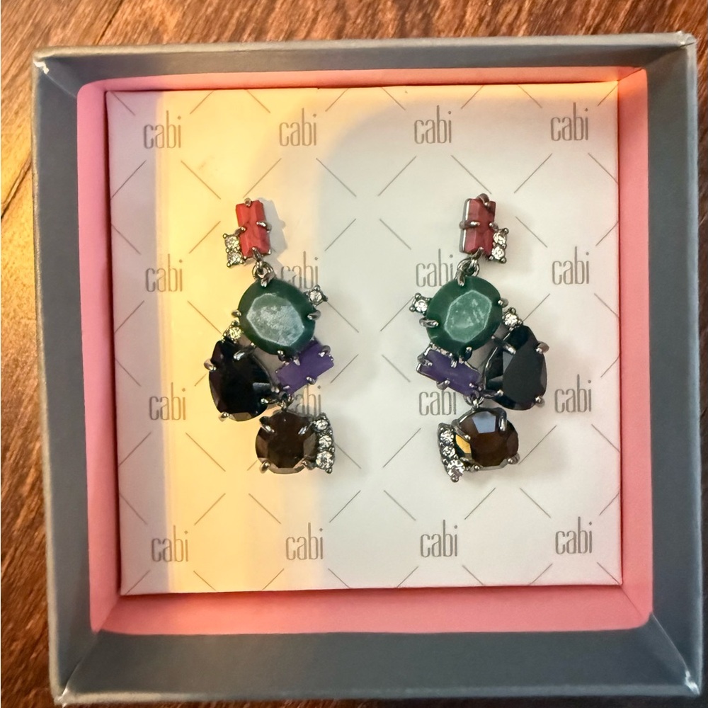 CAbi Multicolor Jewel Cluster Drop Earrings with Green and Purple Accents